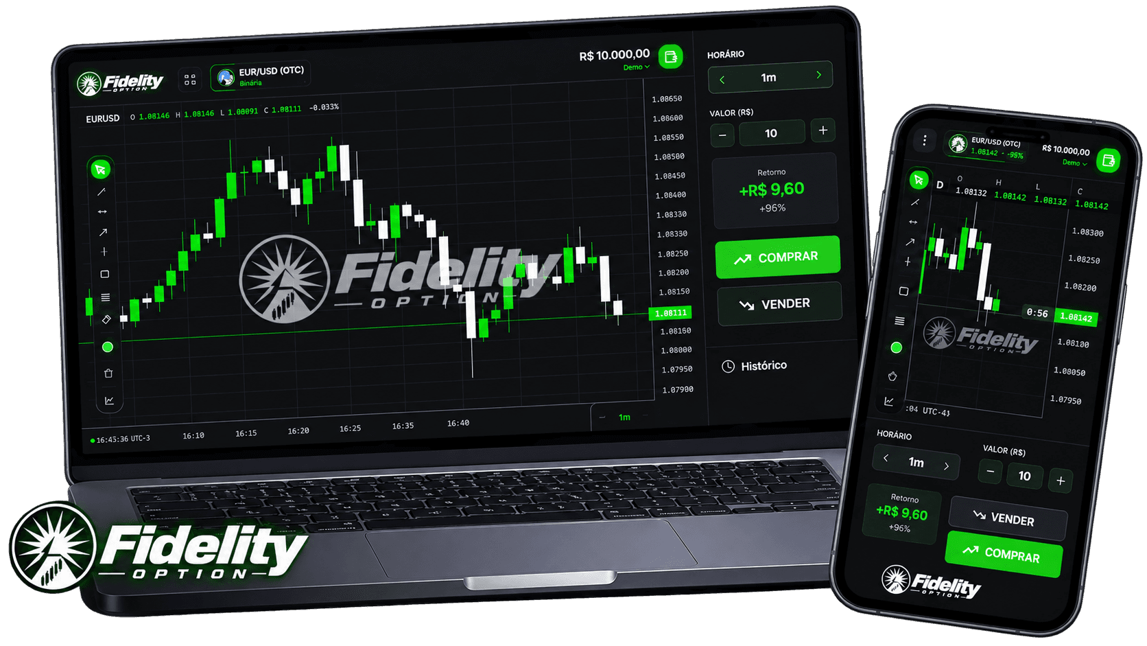 Plataforma Fidex Option no notebook e celular